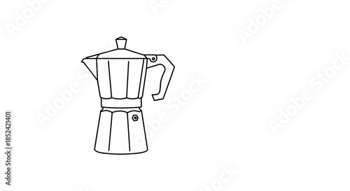 Simple black and white line art illustration of a classic Italian moka pot coffee maker isolated on a plain white background.