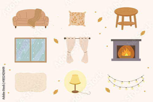 Cozy Hygge Home Interior Clip Art Set