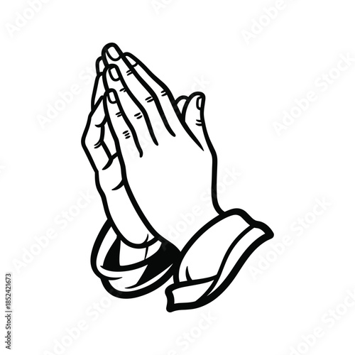 Praying hands illustration on white background