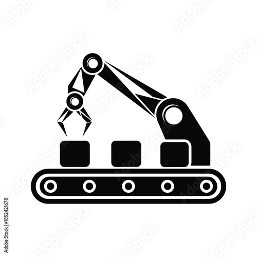 Robotic arm assembling cubes on conveyor belt