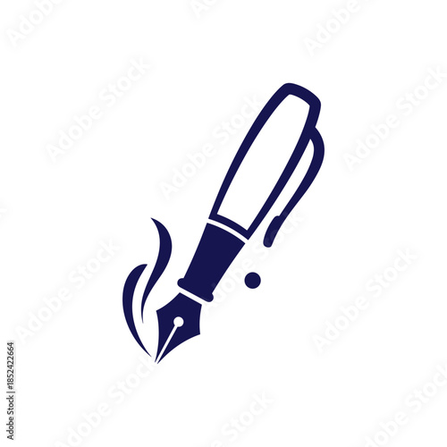 Elegant Fountain Pen with Ink Splatter and Swirls.