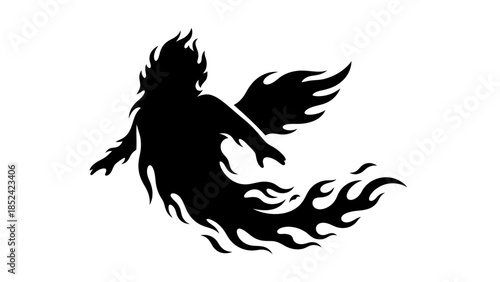 Stylized Silhouette of a Phoenix Rising from Flames for Mythical Designs