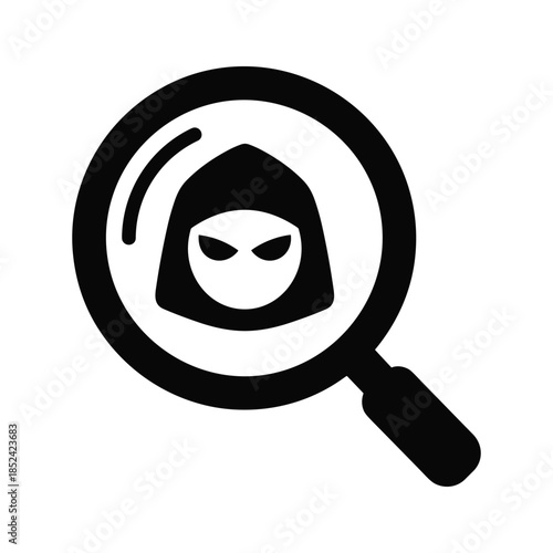 Black magnifying glass with hood icon