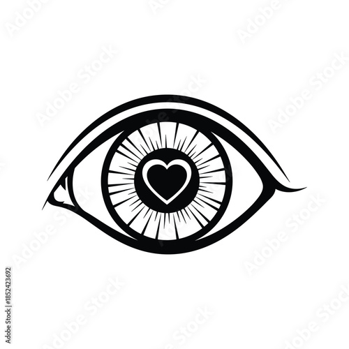 Eye with Heart in Iris Symbol Love Vision