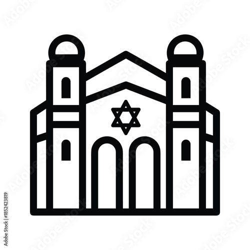 Simple black and white illustration of a synagogue