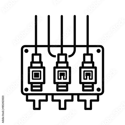 Electrical distribution box with three sockets and wires