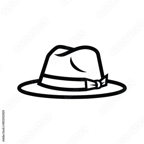 Black and white illustration of a fedora hat on a white background
