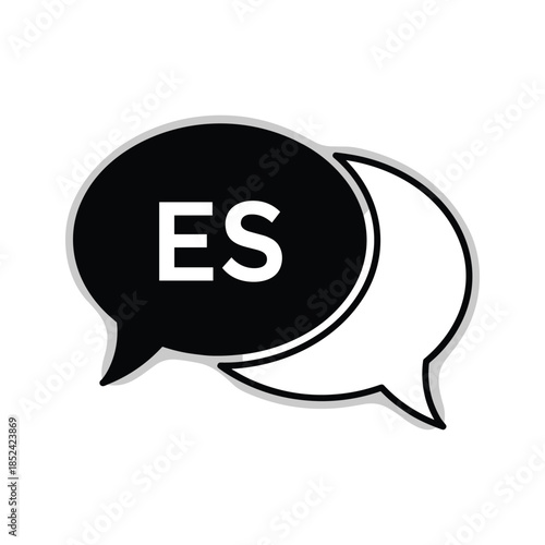 Black and white speech bubbles with es text