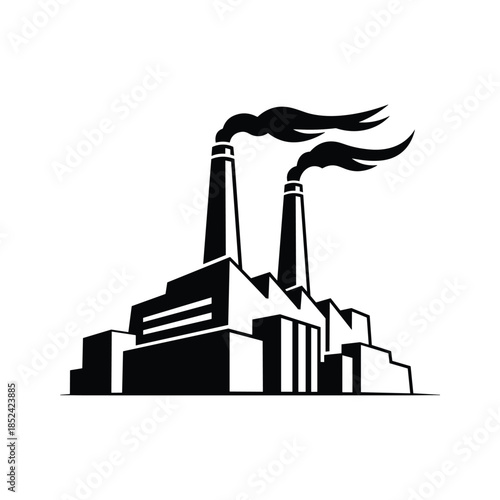 Industrial factory with smokestacks emitting smoke