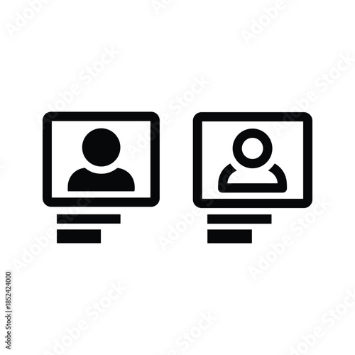 Two computer monitors with user icons on screen simple icon