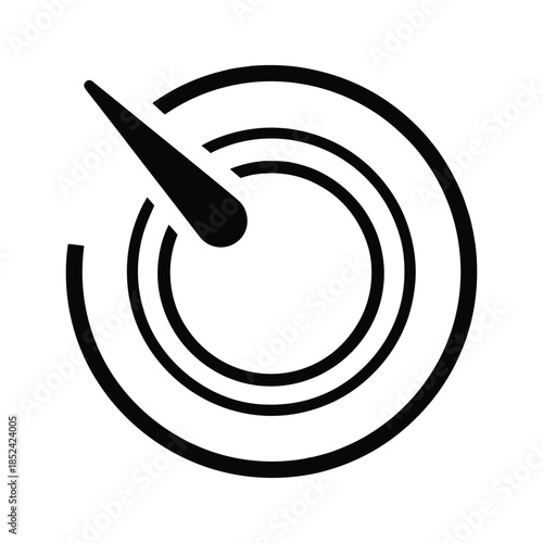 Black clock hand on circular dial isolated on white background