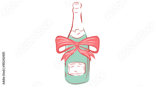 Elegant bottle of bubbly adorned with a festive ribbon, perfect for celebrations.