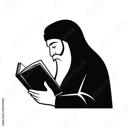 Monk Reading Book Silhouette Illustration
