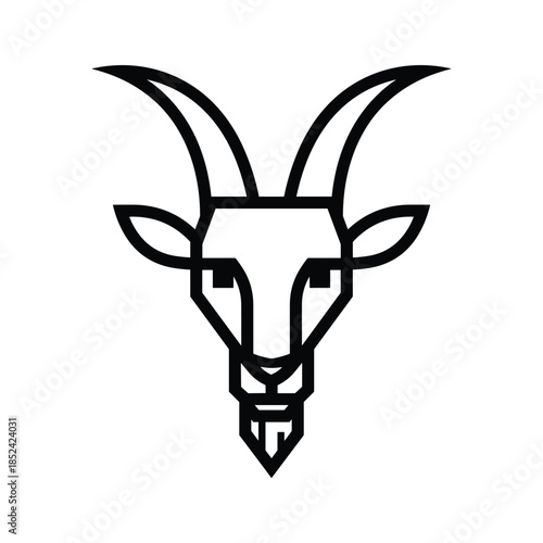 Black and white goat head illustration with horns