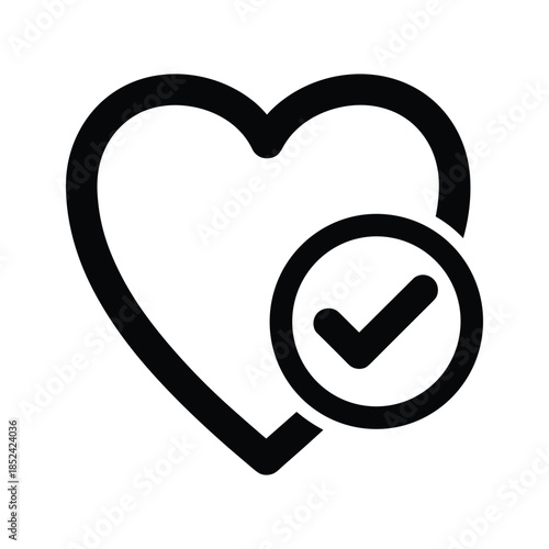 Black heart icon with checkmark symbol love approval