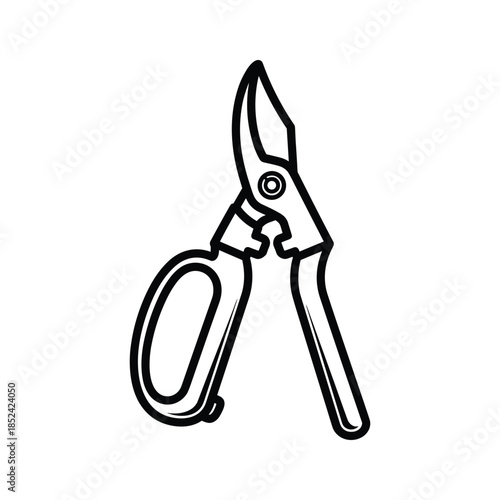 Black and white illustration of pruning shears on white background