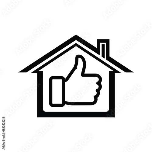 Home Icon with Thumbs Up Sign Simple Black Illustration