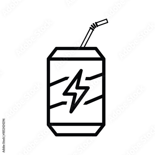 Energy drink with straw and lightning bolt icon