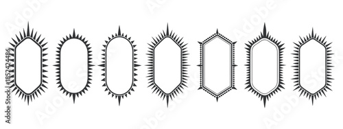 Gothic style Halloween frames with black spiky outlines featuring spooky decorative borders, dark aesthetic ornaments, and horror themed edges for creative holiday invitations and flyers.