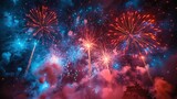 Ultra-realistic fireworks wide shot illuminating night sky, vibrant dynamic patterns & cinematic lighting for New Year/festive celebrations, posters & social media.