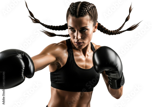Female boxer throwing a punch isolated on transparent background