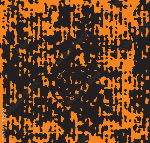 Glitch art with orange and black pixels