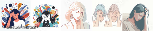 VECTOR WOMAN HAVING A HEADACHE WHITE BACKGROUND