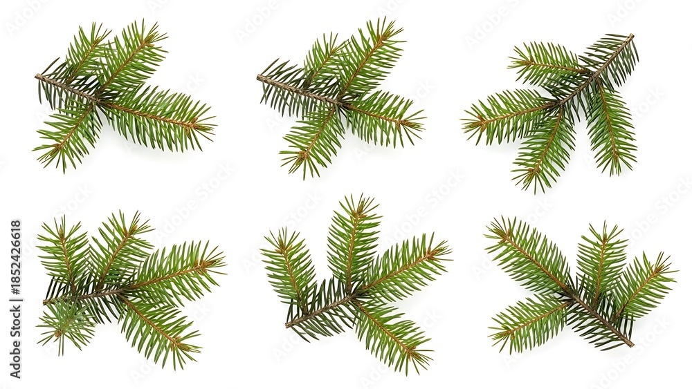 Naklejka premium Green Pine Branches Isolated on White Background