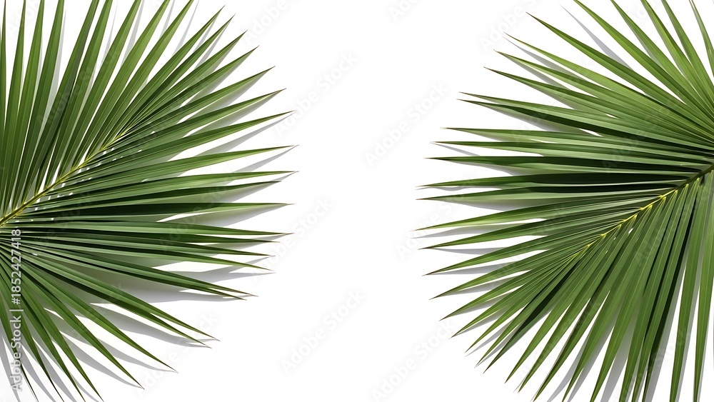 Fototapeta premium Green Palm Leaves Isolated on White Background