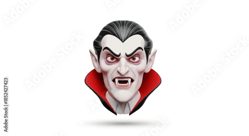 Intimidating nocturnal vampire lord icon with sharp fangs and a dramatic cape collar, an eerie representation of classic horror concepts and myth