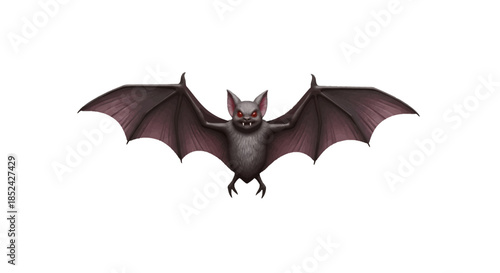 A detailed illustration of a frightening bat with wide open wings and glowing red eyes, ready to take flight in the dark