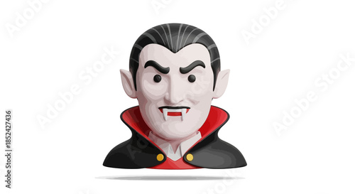 Creepy 3D Cartoon Vampire Character with Fangs and a Cape, Perfect for Halloween Themes and Spooky Design Projects