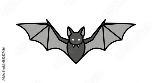 A Simple, Stylized Illustration of a Bat in Flight, Rendered in Shades of Gray with Black Accents