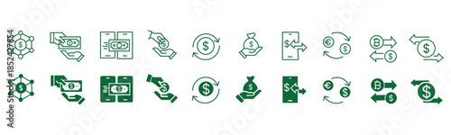 Money transfer icon set. Currency exchange and payment symbol. Vector illustration.