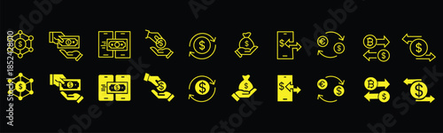 Money transfer icon set. Currency exchange and payment symbol. Vector illustration.