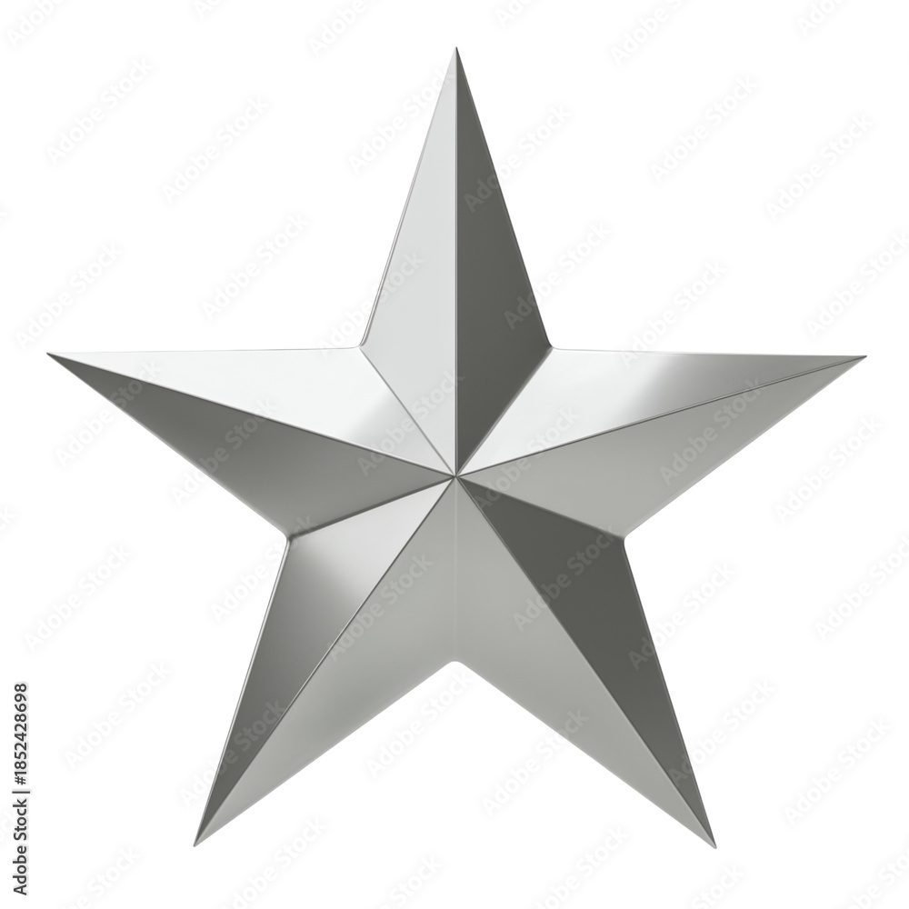 Fototapeta premium Shimmering metallic five-pointed star symbol with realistic 3d rendered lighting effects transparent background