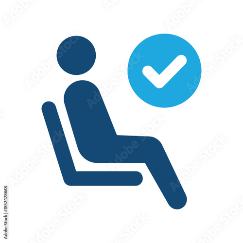 blue person icon with checkmark on white background
