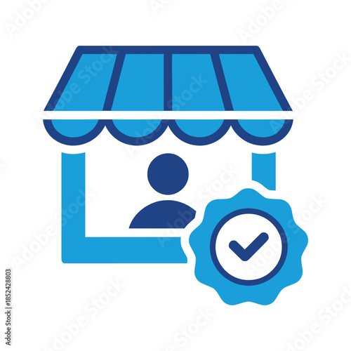 blue store icon with verified check mark
