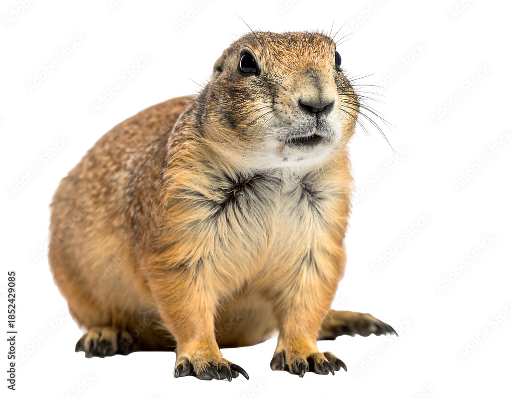 Fototapeta premium A close-up portrait of a small, furry, rodent-like mammal with brown fur and whiskers, isolated on a transparent background