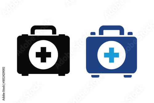 first aid kit icons in black and blue colors
