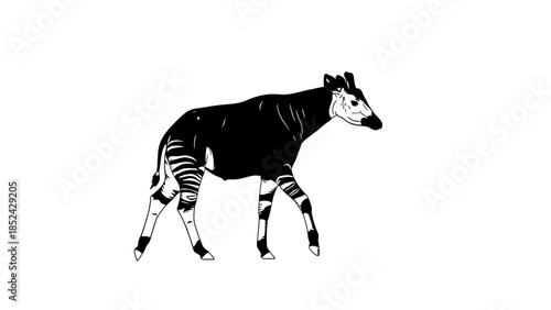 Striking Black and White Illustration of an Okapi on a Clean White Background