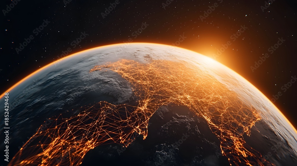 Fototapeta premium Earth illuminated by network connections, showcasing technology and global communication