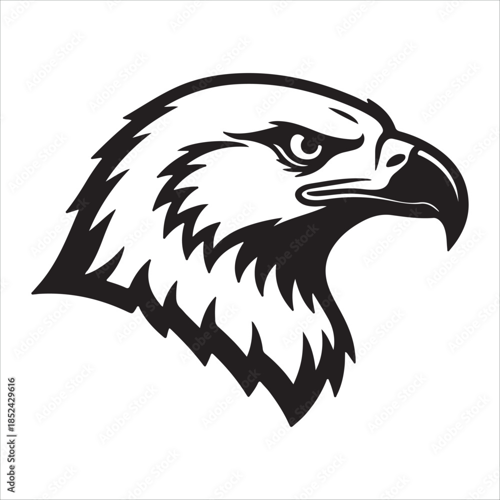 Obraz premium Bald eagle head vector illustration in bold black style showing a strong wild bird mascot logo