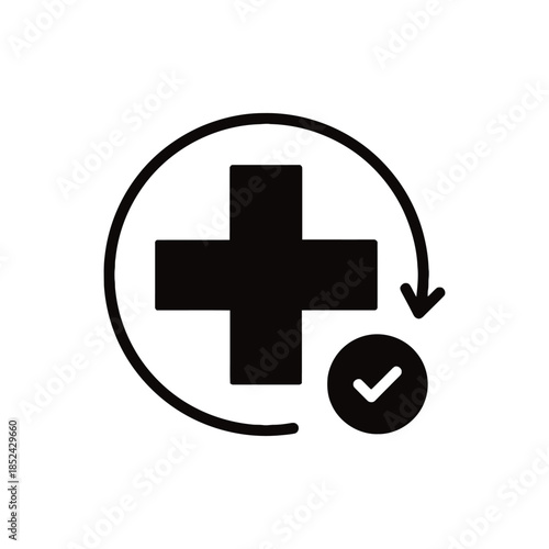 medical cross with checkmark and circular arrow