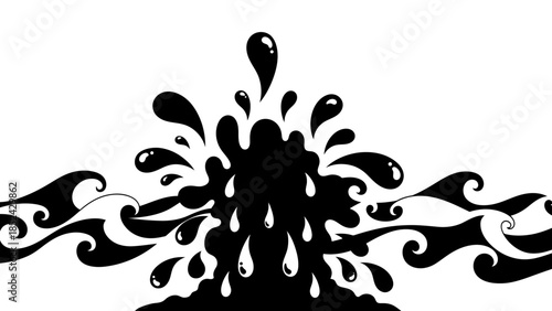 Stylized black splash and waves illustration with bold contrast vector design