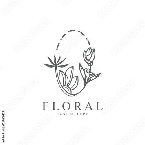 Floral frame round shape emblem logo leave circle style boutique background