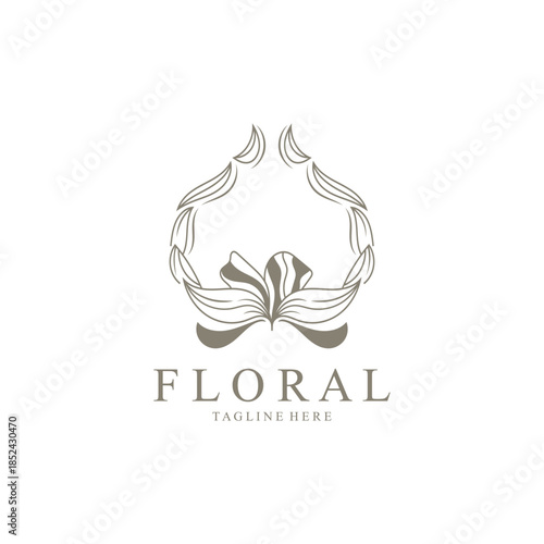 Floral frame round shape emblem logo leave circle style boutique background
