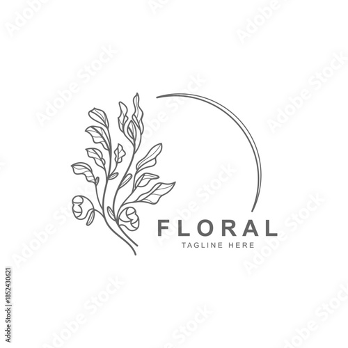 Floral frame round shape emblem logo leave circle style boutique background