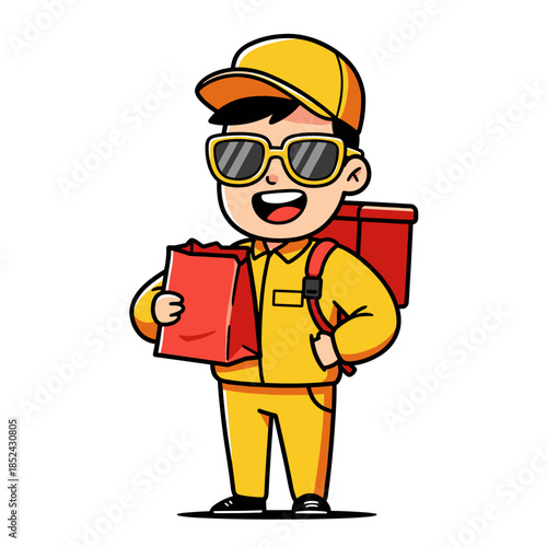 Funny cartoon builder holding a clipboard and folder smiling as a friendly character illustration