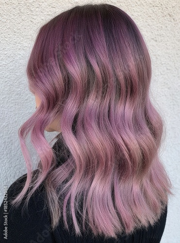 Soft Lavender to Pink Ombre Waves, Back View of Trendy Pastel Hair for Beauty, Salon & Fashion Content